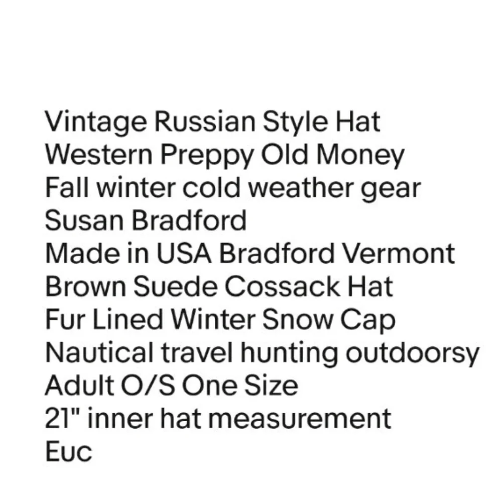 Susan Bradford Brown Suede Cossack Hat Fur Lined Winter Snow Cap Vermont USA O/S